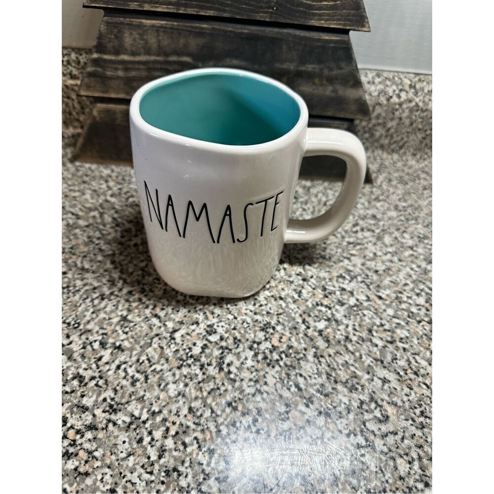 Rae Dunn Namaste Yoga White Ceramic Coffee Tea Mug